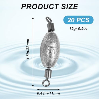 Zorfeter Inline Fishing Weights, Trolling Sinkers Quick Set Up Swivel Weights, Lead Sinkers for Catfishing/Offshore Fishing - size: 15g/0.5oz-20 pcs