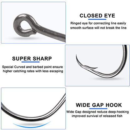Inline Circle Hooks Saltwater, 80pcs High Carbon Steel Catfish Hooks in-Line Straight Eye Octopus Circle Hook Saltwater Freshwater Fishing Hooks for Catfish Bass - size: 80pcs 3/0