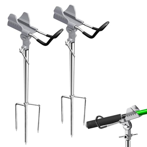 Fishing Rod Holders, Fishing Pole Holders for Ground, Multifunctional Stainless Steel Beach Fishing Rod Holder Fishing Gifts for Men(2 Pack ) - color: Silver