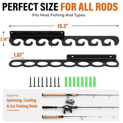 Ahomiwow Ceiling Fishing Rod Holder Pole Vertically Horizontally Rack Overhead Storage Hooks Hanger Keeper Metal Organizer Display Wall Mounted Stores Holds up to 16 Rods Racks for Garage Basement