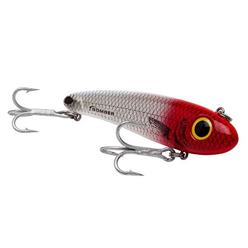 Bomber Lures Mullet Slow-Sinking Twitch / Walking Saltwater Fishing Lure - Excellent for Speckled Trout, Redfish, Stripers and More, 3 1/2 Inch, 5/8 Ounce - color: Red Head Flash