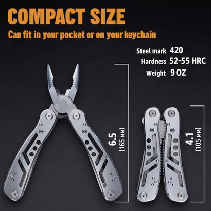 24-in-1 Multitool with Knife, Pliers & 11 Bits Sharp Stainless Steel - Multi Tool for Men - Ideal Gear with Tools for Camping Hiking, Survival, EDC - Best Gifts for Husband Boyfriend 2238 - color: 1. Silver