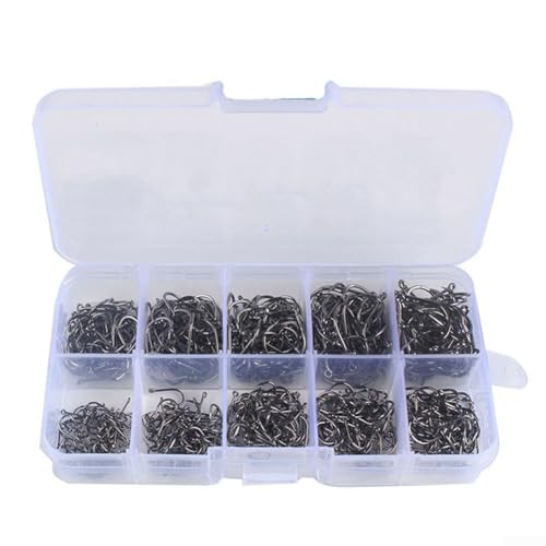 High Carbon Steel Fishing Hooks Set, Assorted Sizes Fly Fishing Hook Kit with Plastic Box, Barbed Terminal Tackle for Freshwater Saltwater Angling, 100 or 500 Pieces(500 per box) - size: 500 per box