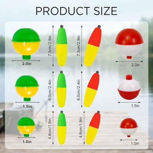 12-Piece Set Bobbers for Fishing, Weighted Fishing Bobbers, Quick Depth Adjustment, Low Visibility Conditions, Multi-Species Freshwatel, Tool-Free Setup, Distance Bite Detection