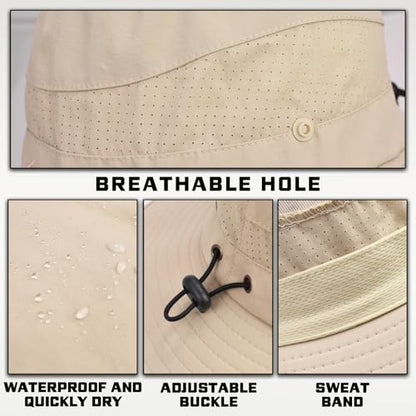 Sun Hats for Men Women, UPF50+ Protection Safari Hat,Wide Brim Fishing Hat with Neck Flap,Bucket Hats for Beach Hiking - color: Beige