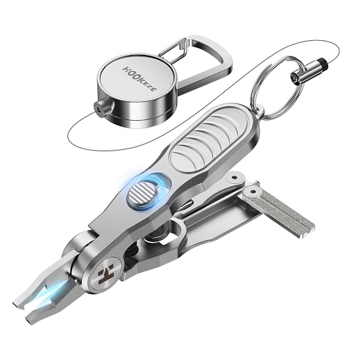 HOOK-EZE Fishing Line Cutter, Fly Fishing Nippers with Retractors and Knot Tying Tool Accessories, Stainless Steel Braided Line Scissors Clippers for Mono and Fluoro Lines - color: Silver, size: 4-in-1