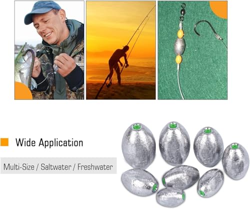 Atibin Removable Egg Lead Fishing Sinkers Saltwater Fishing Oval Sinkers Shot Drop Weight Sinker Set 1/10oz-10oz - size: Size2 (1/8oz.) 20 pcs
