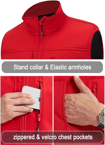 XinYangNi Men's Lightweight Softshell Golf Running Vest Outerwear Zip Up Fleece Lined Windproof Sleeveless Jacket for Hiking - color: Red, size: Large