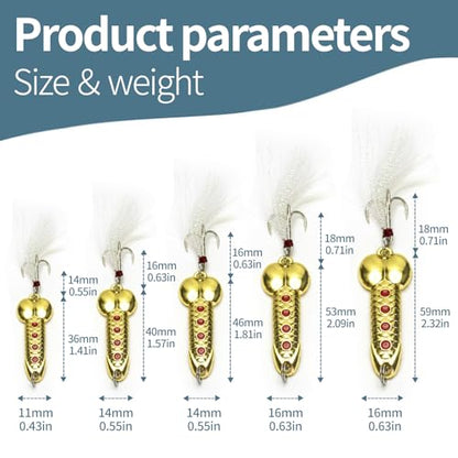 5Pcs Funny Fishing Lures for Men Freshwater Saltwater Fishing Equipment Fishing Spinner Baits for Bass/Trout Gag Gift for Valentine's Day, White Elephant Festival Father's Day - color: Golden