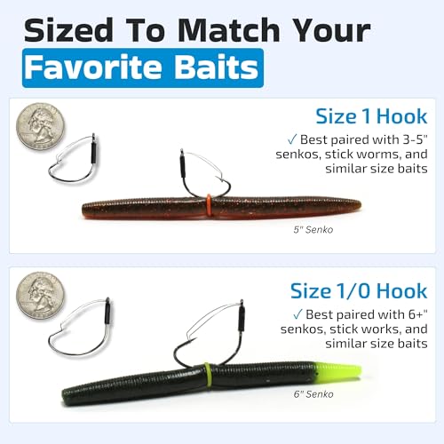 Harmony Fishing - Razor Series Wacky Weedless WG Hooks - The Ultimate Bass Fishing Hooks for The Wacky Rig & Neko Rig - style: Size 1 (25 Pack)