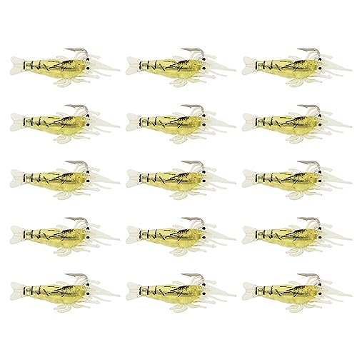 15pcs Shrimp Bait Hooks, Soft Prawn Fishing Lures Simulation Lure for Trout Bass Salmon