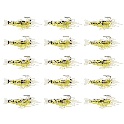 15pcs Shrimp Bait Hooks, Soft Prawn Fishing Lures Simulation Lure for Trout Bass Salmon