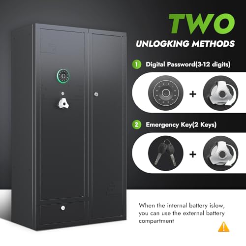 KAER 15-20 Gun Safe Gun Cabinet 2 in 1Large Gun Safes for Rifles and Pistols Rifle Safe for Home High Capacity Electronic Gun Cabinets for Rifles and Shotguns with Drawer,Removable Shelf - size: 15.75"D x 32.7"W x 59.1"H