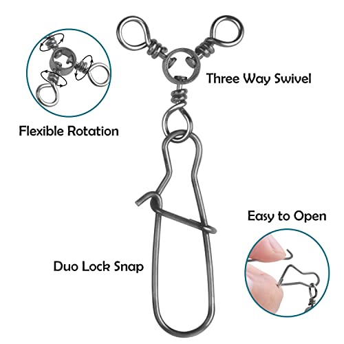 3 Way Snap Swivels Fishing Tackle, 25pcs High Strength T-Turn Fishing Swivels with Snaps Saltwater Fishing Lure Connectors for Trolling Catfish Rig - size: 1#-83lb-25pcs