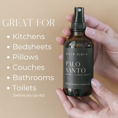 River Birch Luxury Linen and Room Spray - Palo Santo Home Signature Scent - Room Fragrance Spray - Fragrant Fresh Linen Air Freshener For Bedding - Handmade in Texas - 4 oz Glass Amber Bottle - color: Palo Santo