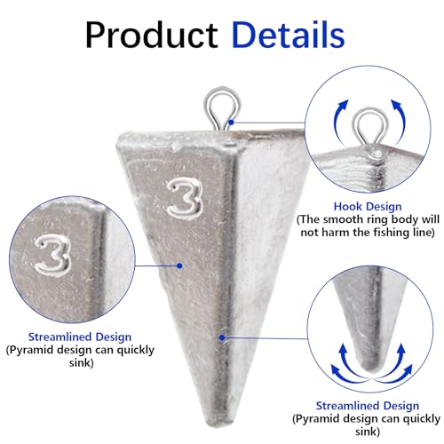 Pyramid Fishing Weights Sinkers Kits Triangle Ocean Saltwater Surf Fishing Gear Tackle Bullet Fishing Weights Sinker 2oz 3oz 4oz - color: 3Oz-8pcs