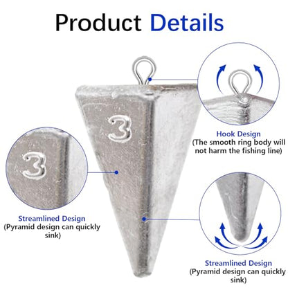 Pyramid Fishing Weights Sinkers Kits Triangle Ocean Saltwater Surf Fishing Gear Tackle Bullet Fishing Weights Sinker 2oz 3oz 4oz - color: 3Oz-8pcs