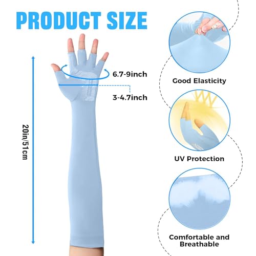 UV Protection Gloves - Non Slip Sunblock Gloves for Summer Outdoor Fishing & Driving - color: Light Blue White