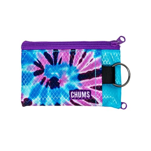 Chums Surfshorts Wallet - Lightweight Slim Wallet with RFID Blocking Card & Clear ID Window - Zippered, Water Resistant w/Key Ring (Purple Tie Dye) - color: PURPLE TIE-DYE