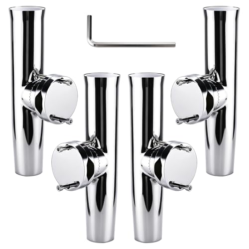 NovelBee 4-Pack Boat Fishing Rod Holder,Stainless Clamp on Fishing Rod Pole Holder for Rails 1-1/4" to 2" ( Tournament Style )