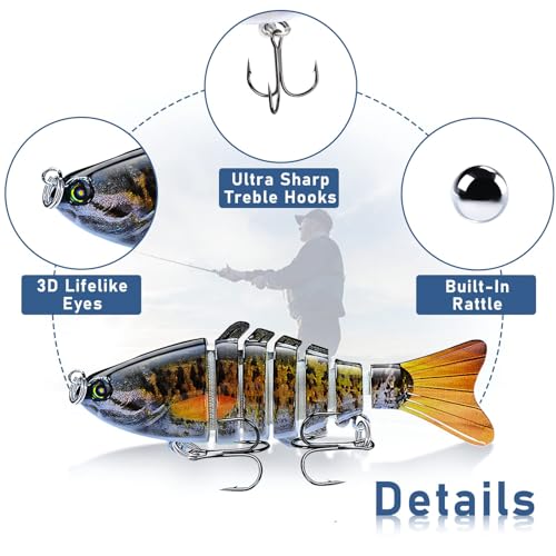 Multi-Segmented Fishing Lures, Glide Swim Bait Lure for Bass Fishing Stuff | Fishing Gear for Freshwater and Saltwater Glide Bait Swimbait Crank Baits Robotic Lure Set - color: 5-Pack-style