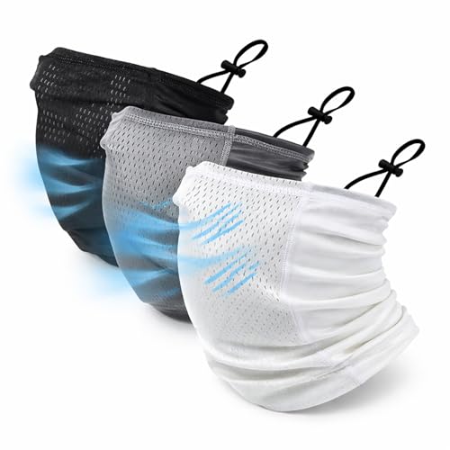 Geyoga 3 Pcs Cooling Neck Gaiter for Men Women Breathable Mesh UV Protection Summer Neck Cover with Mesh Hole Strap Neck Wrap - color: Black, Gray, White