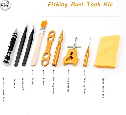 QUA'ANNYU Fishing Reel Maintenance Kit, Professional Fishing Reel Care & Repair Tool Set with 24/30/38-in-1 Screwdriver Set - color: Gold+Manual Screwdriver