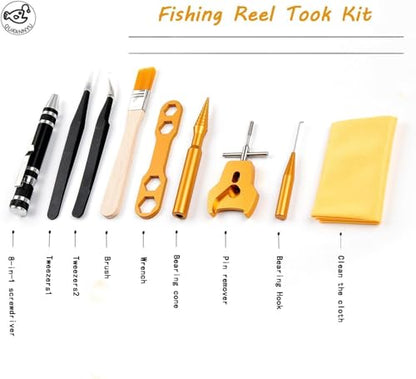 QUA'ANNYU Fishing Reel Maintenance Kit, Professional Fishing Reel Care & Repair Tool Set with 24/30/38-in-1 Screwdriver Set - color: Gold+Manual Screwdriver
