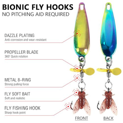 15 Pcs Trout Spoon Lures Spinnerbaits Fly Fishing Spinners Hand-Tied Spoons for Bass Pike Salmon Freshwater Saltwater