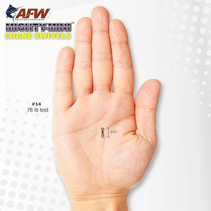 AFW American Fishing Wire Fishing Swivels - Mighty Mini 100% Stainless Steel Crane Swivels, 3X Stronger Than Brass, for Terminal Tackle Box, Up to 600lb Test - Fishing Gear for Fishing Line Leaders - size: 10 Pieces, 310 Pound Test