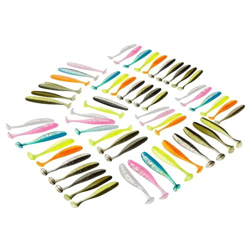 Soft Plastic Swimbaits – Paddle Tail Lures Kit with Box 50Pcs | Swim Baits for Bass, Crappie, Trout & Shad, Freshwater & Saltwater Soft Lures, Paddle Tail Swimbaits for Bass Fishing Kit