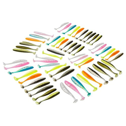 Soft Plastic Swimbaits – Paddle Tail Lures Kit with Box 50Pcs | Swim Baits for Bass, Crappie, Trout & Shad, Freshwater & Saltwater Soft Lures, Paddle Tail Swimbaits for Bass Fishing Kit