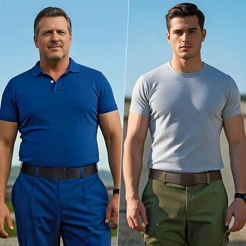 JASGOOD 2 Pack Nylon Web Belt Outdoor Military Men’s Metal Free Belt with TSA Plastic Buckle - color: E-black+coffee, size: Fits Pant Up To 45"