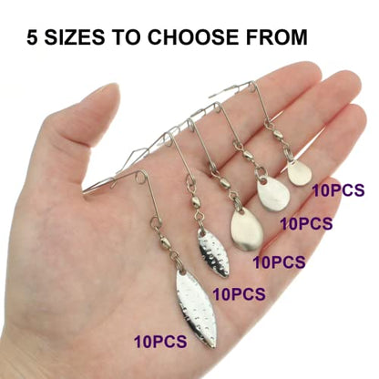 Fishing Spinnerbait Smooth Spoons Kit Fishing Spinner Blades Smooth Spoons Rigs with Willow and Teardrop Making Fishing Lures Replacement Accessories - color: A: 50Pcs Spinnerbaits Smooth Spoons Kit