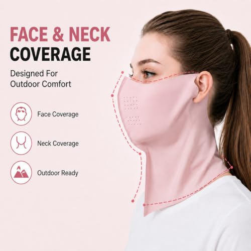 Ice Silk Sun Protection Face Mask for Women, Breathable Cooling Face Cover with Neck Coverage, Driving，Golf，Hiking - color: Grey+pink
