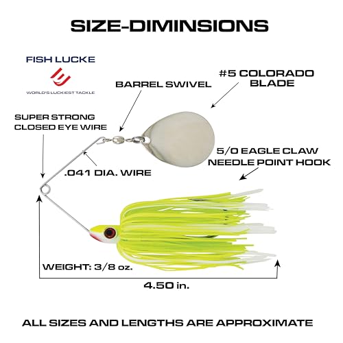 Redman Spinner Bait by Jimmy Houston, 3/8 Ounce Colorado Spinnerbait - color: Chartreuse Green White