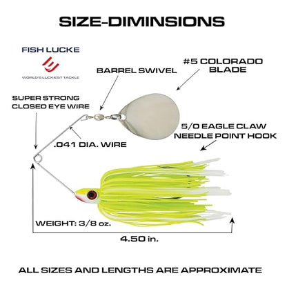 Redman Spinner Bait by Jimmy Houston, 3/8 Ounce Colorado Spinnerbait - color: Chartreuse Green White