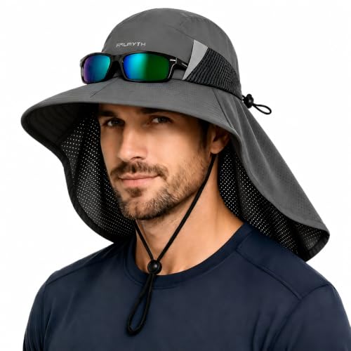 Palmyth Fishing Hat Wide Brim Sun Hat with Neck Flap & Sunglasses Storage | Sun Protection, Adjustable Fit, Breathable Mesh & Sweatband, Foldable, For Men & Women - color: Carbon