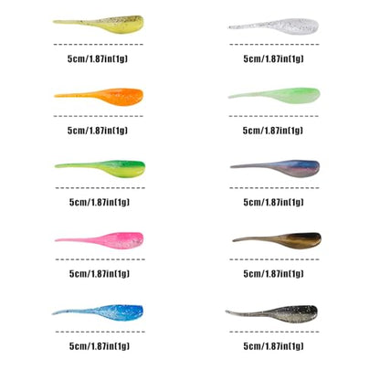 Crappie Lures Soft Plastic Baits Fishing Lures FS/RE-02 | Natural swimming action, soft plastic, 10 condition-matched colors, bulk pack for crappie bass catfish - style: 100pcs