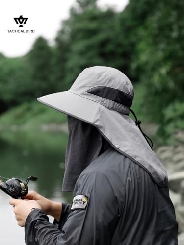 Fishing Hat, Men's Sun Hat, Anti-UV Sun Protection Wide Brim Fisherman Hat with Neck & Face Flap Cover, XL - color: Light Gray, size: Large-X-Large
