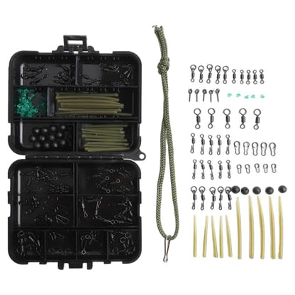 Carp Fishing Tackle Box with 301PCS Terminal Tackles Stainless Steel Hooks Swivels Clips for Freshwater Saltwater Rig Setup