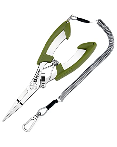 Booms Fishing H01 Small Fishing Pliers Scissors Braid Cutters Stainless Steel Fishing Tools Split Ring Pliers Hook Remover - color: Green