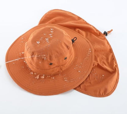 Home Prefer UPF50 Mens Sun Hat with Neck Flap Quick Dry UV Protection Cap Womens Wide Brim Fishing Hat Neck Flap Beach Garden - color: Burnt Orange