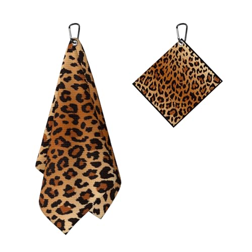 Leopard Pattern Golf Towel for Golf Bags Carts Cheetah Prints Golf Towels with Clip Brown Black Leopards Waffle Towels Cleaning Cloth 2 Packs for Men Golfer Accessories, Birthday Present - color: Black Brown