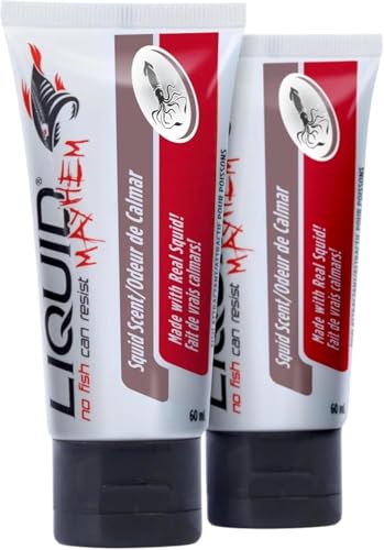 Liquid Mayhem Squid Fish Attractant Gel 60 ml / 2 oz · 60 Uses – Real Anchovy Bait & Aminos | UV-Enhanced Long-Lasting Gel – All Lure Types - size: 2-Pack