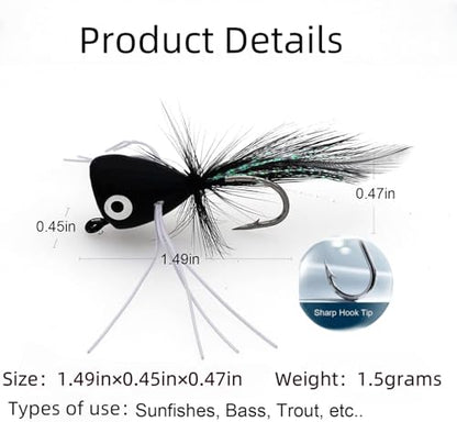 Fly Fishing Poppers,Topwater Popper Flies Bugs Lure, Dry Flies Kit for Bluegill Sunfish Bass Crappie Steelhead Flies Trout Salmon Perch for Fly Fishing Bass Panfish Bluegill Trout Salmon - color: 10pcs