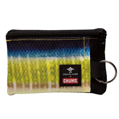 Chums Surfshorts Wallet - Lightweight Slim Wallet with RFID Blocking Card & Clear ID Window - Zippered, Water Resistant w/Key Ring - color: Aqua Flauge Yellowfin