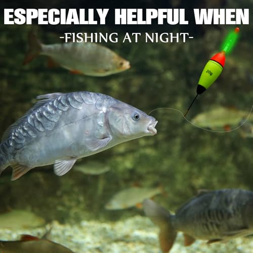 Shappy 6 Pcs Lighted Fishing Bobbers Floats 20 Pcs Glow Sticks Glow in The Dark Light up Slip Fishing Bobbers with Glowing Stick 10g/20g/30g Weight for Night Crappie Walleye Catfish