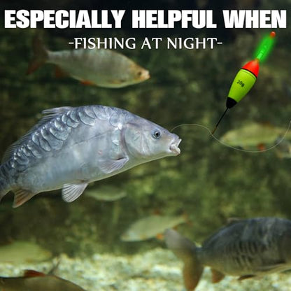 Shappy 6 Pcs Lighted Fishing Bobbers Floats 20 Pcs Glow Sticks Glow in The Dark Light up Slip Fishing Bobbers with Glowing Stick 10g/20g/30g Weight for Night Crappie Walleye Catfish