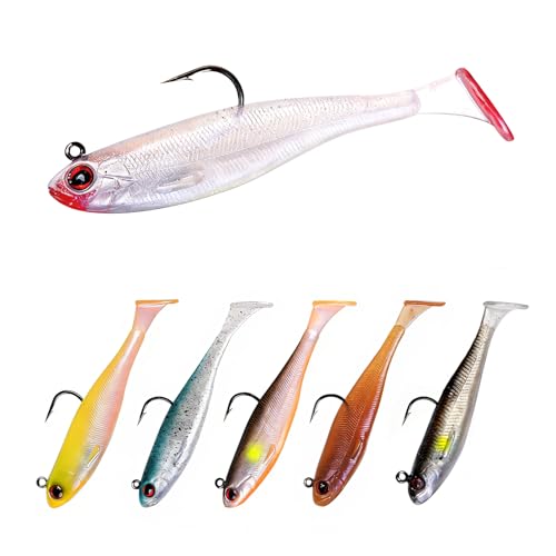 5/6Pcs Easy Catch Pre-Rigged Soft Lures,Baits for Bass Fishing - Jig Heads Soft Plastic Walleye Lures, Fishing Bait for Saltwater & Freshwater - color: 2.4",0.21oz,Colorful